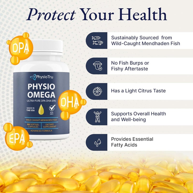 PhysioTru Physio Omega 2400mg Fish Oil with Omega 3 Fatty Acid Supplement  Heart  Brain Health Supplements for Adults  NonGMO Burpless Light Citrus Flavor Sustainably Sourced  60 Softgels 30Day Supply - Image 4