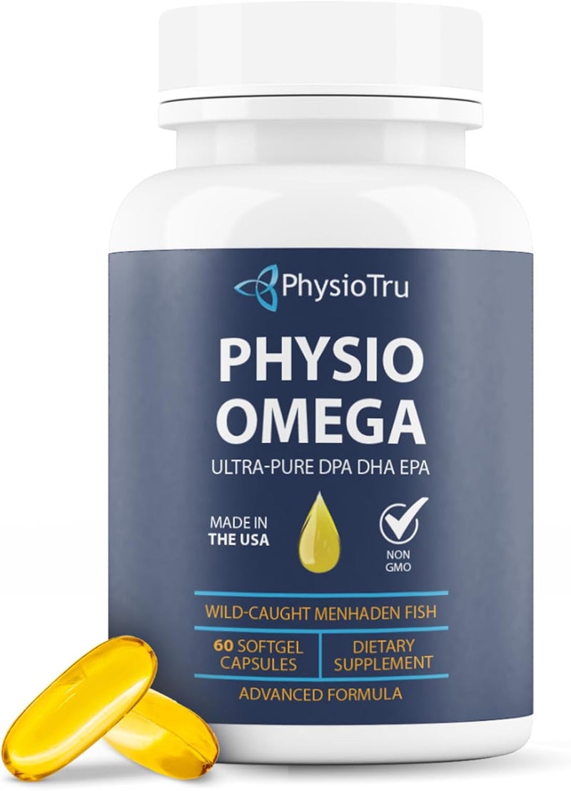 PhysioTru Physio Omega 2400mg Fish Oil with Omega 3 Fatty Acid Supplement  Heart  Brain Health Supplements for Adults  NonGMO Burpless Light Citrus Flavor Sustainably Sourced  60 Softgels 30Day Supply - Image 1