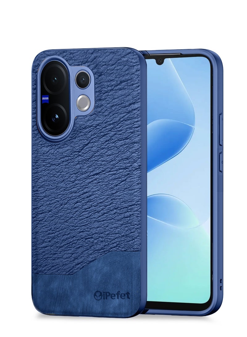 Wtech vivo V60 5G 2025 Premium PU Leather Shockproof Soft Rubber Case Cover (MCFLSN) - Navy Blue - Image 1