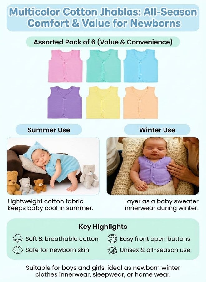 Velbk Newborn Baby Cotton Jhabla 0-3 Months | Soft Infant Jhabla for Just Born Baby | Breathable Muslin Jablas | Multicolor Assorted Pack of 6 - Image 3