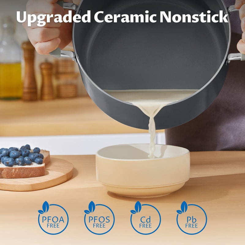 BEZIA 6 Quart Nonstick Stock Pot with Lid - BEZIA Ceramic Soup Pot for Small Families, Induction Cooking Pot with Stay-Cool Silicone Handles, Easy Cleanup, Perfect for Side Dishes, Daily Meals & Camping - Image 2