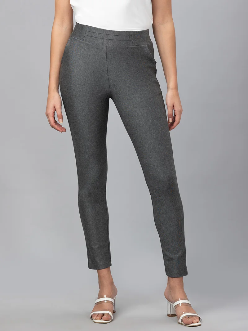 Women Grey Melange Solid Skinny Fit Tregging