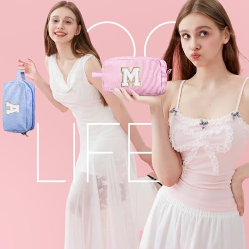 YOOLIFE Bridal Shower Gifts - Bridesmaid Bag, Bridesmaid Proposal Gifts for Wedding Day, Bride to be Gifts, Maid Matron of Honor Gift, Bachelorette Party Favors, Pink Initial Makeup Bag Cosmetic Bag E - Image 2