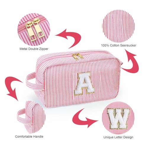 YOOLIFE Bridal Shower Gifts - Bridesmaid Bag, Bridesmaid Proposal Gifts for Wedding Day, Bride to be Gifts, Maid Matron of Honor Gift, Bachelorette Party Favors, Pink Initial Makeup Bag Cosmetic Bag E - Image 5