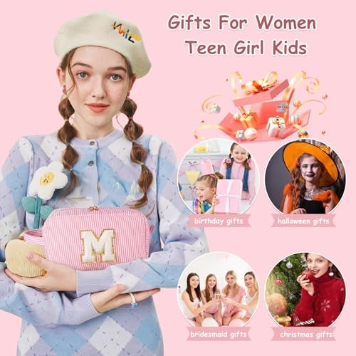 YOOLIFE Bridal Shower Gifts - Bridesmaid Bag, Bridesmaid Proposal Gifts for Wedding Day, Bride to be Gifts, Maid Matron of Honor Gift, Bachelorette Party Favors, Pink Initial Makeup Bag Cosmetic Bag E - Image 3