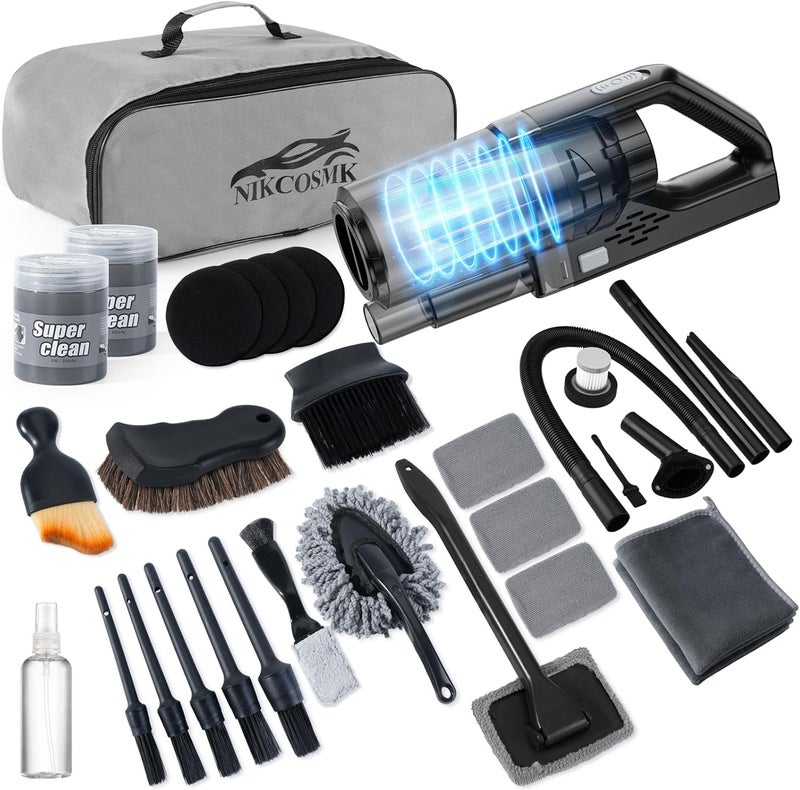 NIKCOSMK Car Cleaning Kit, Car Detailing Kit with Car Vacuum 8000PA High Suction, 22PCS Car Interior Cleaning Supplies with Detailing Brushes, Windshield Cleaner, Storage Bag for Men & Women - Image 1