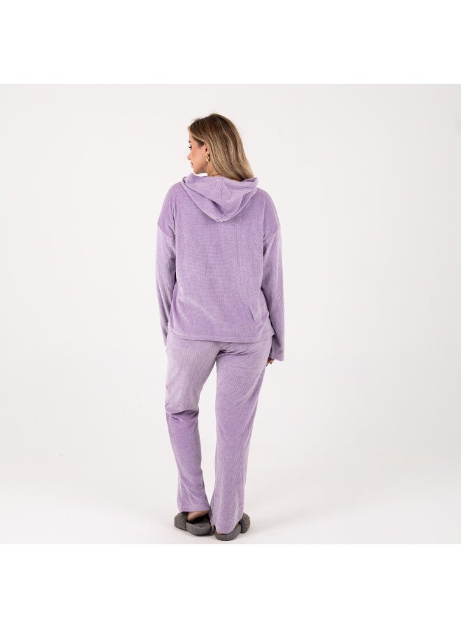 زيكوتكس  بيچامة نسائية شتوية من قطيفة ناعمة مطرزة – لون موف - Image 4