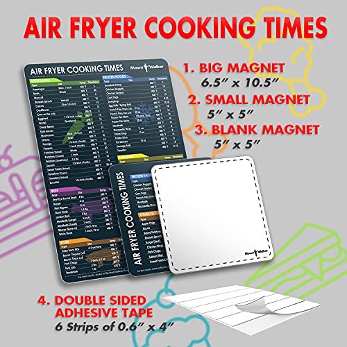 Mount Walker Air Fryer Magnetic Cheat Sheet Set (1 Set of 3 Pcs) - Cook Times Chart, Recipe Cards, Dry-Erase Fridge Whiteboard, Kitchen Accessories (Black). - Image 2
