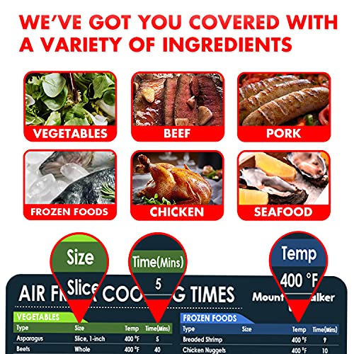 Mount Walker Air Fryer Magnetic Cheat Sheet Set (1 Set of 3 Pcs) - Cook Times Chart, Recipe Cards, Dry-Erase Fridge Whiteboard, Kitchen Accessories (Black). - Image 4