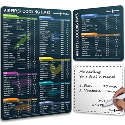 Mount Walker Air Fryer Magnetic Cheat Sheet Set (1 Set of 3 Pcs) - Cook Times Chart, Recipe Cards, Dry-Erase Fridge Whiteboard, Kitchen Accessories (Black). - Image 1