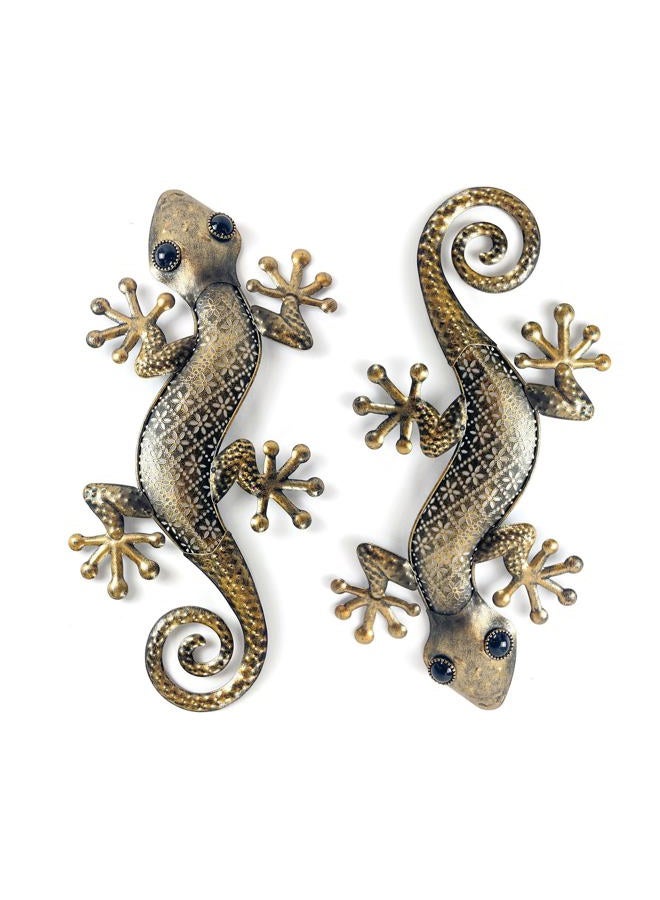 LIFFY Gecko Metal Wall Art Decor 2 Pack 15 Inch - Indoor & Outdoor Lizard Wall Art Hanging Sculpture for Home and Garden - Image 1