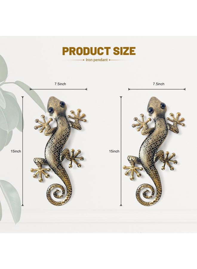 LIFFY Gecko Metal Wall Art Decor 2 Pack 15 Inch - Indoor & Outdoor Lizard Wall Art Hanging Sculpture for Home and Garden - Image 3