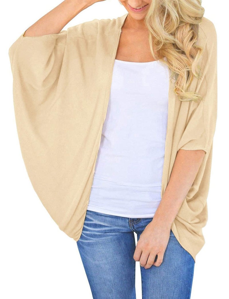BB&KK Lightweight Cotton Fall Kimono Cardigans for Women Tops Solid Colors Boho 3/4 Batwing Khaki Large - Image 3