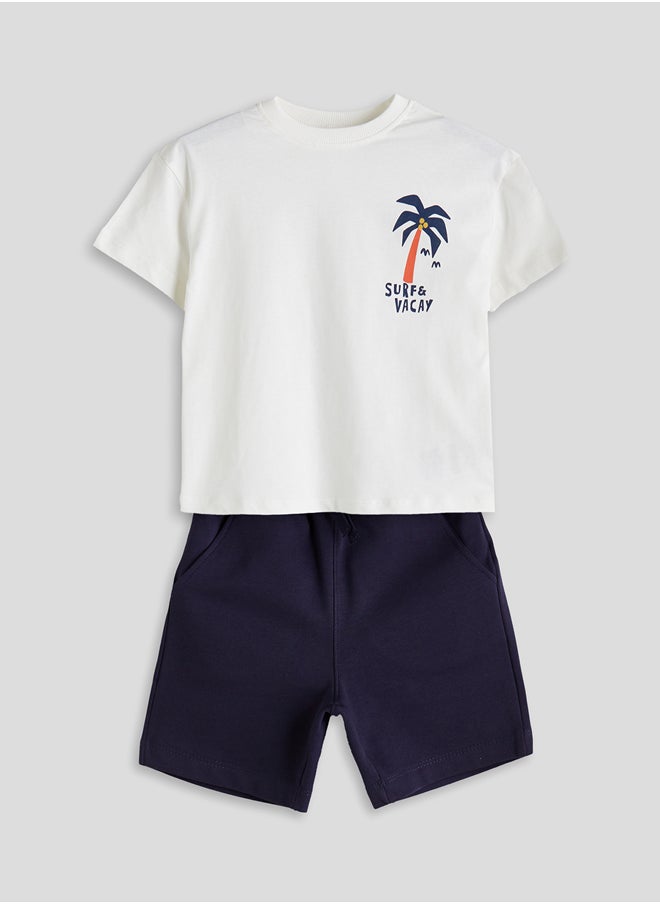 LC WAIKIKI Crew Neck Printed Boy T-Shirt and Shorts 2 Pack Summer  - Image 1