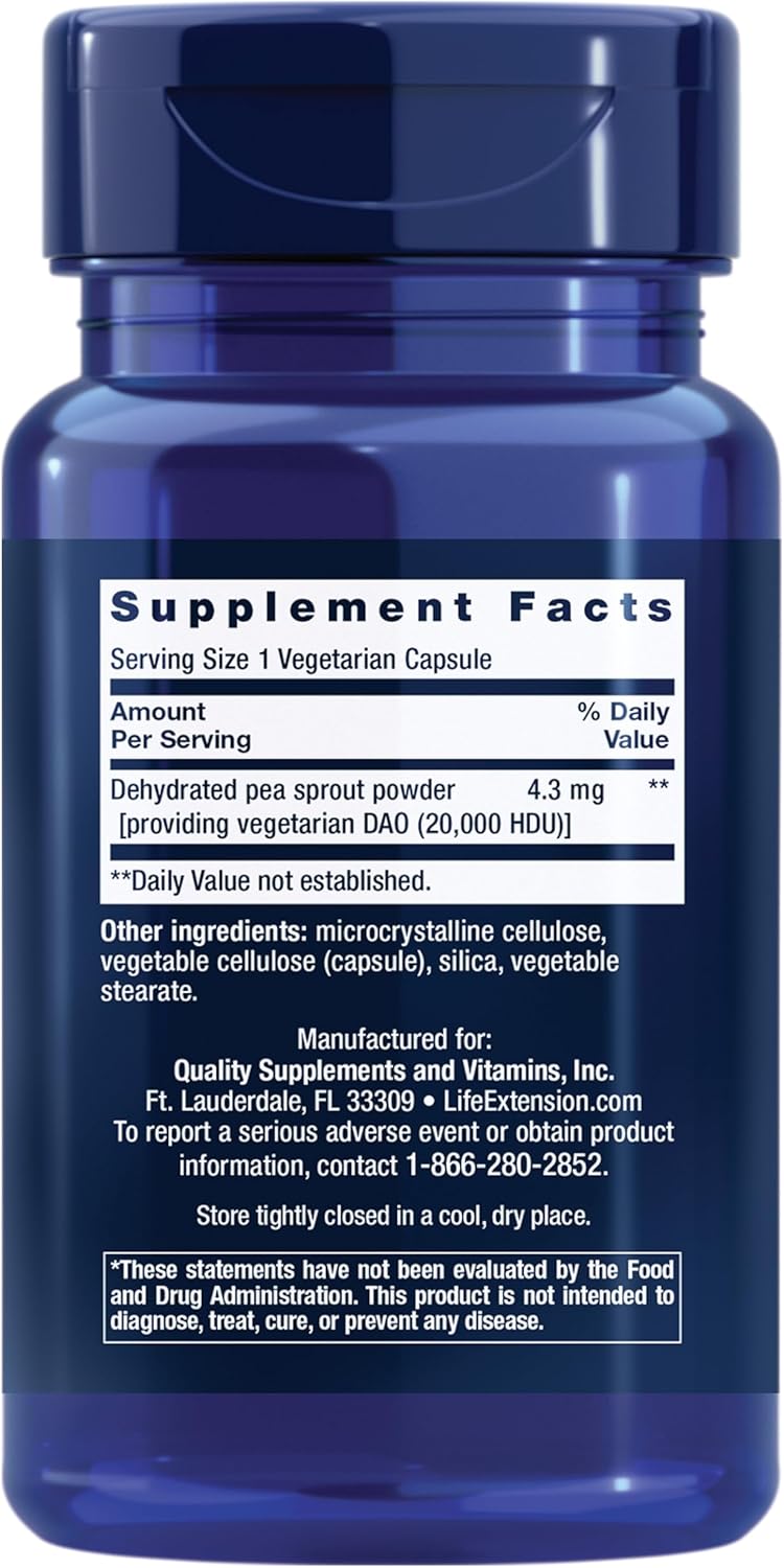 Life Extension Food Sensitivity Relief with Diamine Oxidase DAO Occasional Gas Digestive Comfort histamine Sensitivity DAO Enzyme Supplement Gluten Free NonGMO Vegetarian 60 Capsules - Image 2