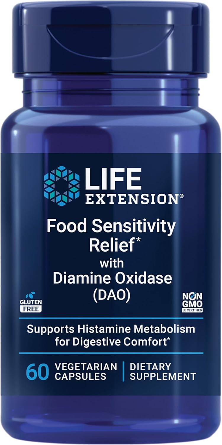 Life Extension Food Sensitivity Relief with Diamine Oxidase DAO Occasional Gas Digestive Comfort histamine Sensitivity DAO Enzyme Supplement Gluten Free NonGMO Vegetarian 60 Capsules - Image 1