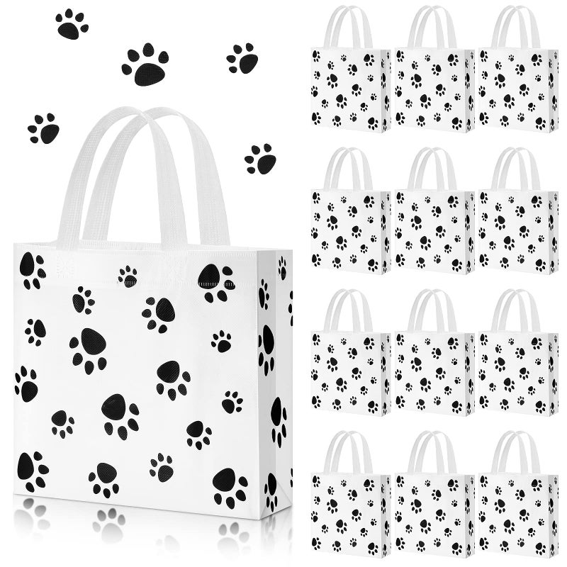 Frienda 20 Pieces Dog Gift Bags Non Woven Paw Print with Handle Pet Party Favor Paw Goodie Reusable Candy Bag for Birthday Party - Image 2
