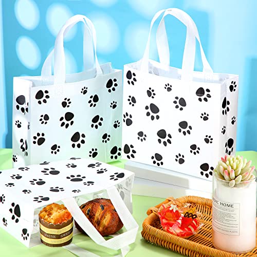 Frienda 20 Pieces Dog Gift Bags Non Woven Paw Print with Handle Pet Party Favor Paw Goodie Reusable Candy Bag for Birthday Party - Image 3