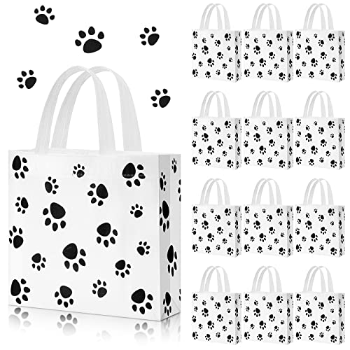 Frienda 20 Pieces Dog Gift Bags Non Woven Paw Print with Handle Pet Party Favor Paw Goodie Reusable Candy Bag for Birthday Party - Image 1