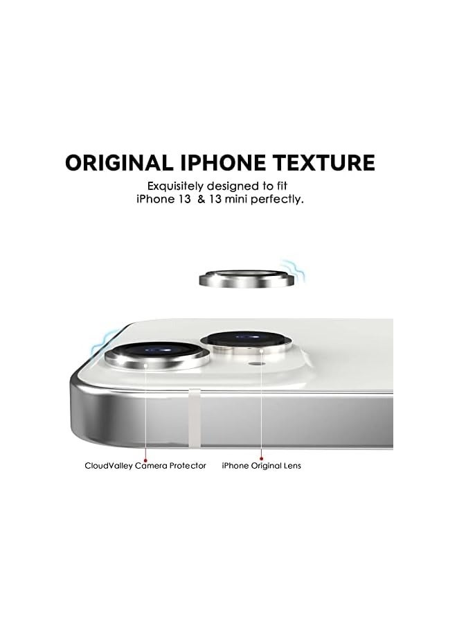 بروماس واقي عدسة الكاميرا iPhone 13 6.1 بوصة /13 Mini 5.4 بوصة، حلقة واقية من سبائك الألومنيوم لعدسة الهاتف الأصلية، غطاء لاصق لشاشة الكاميرا الخلفية من الزجاج المقسى، (فضي) - Image 1