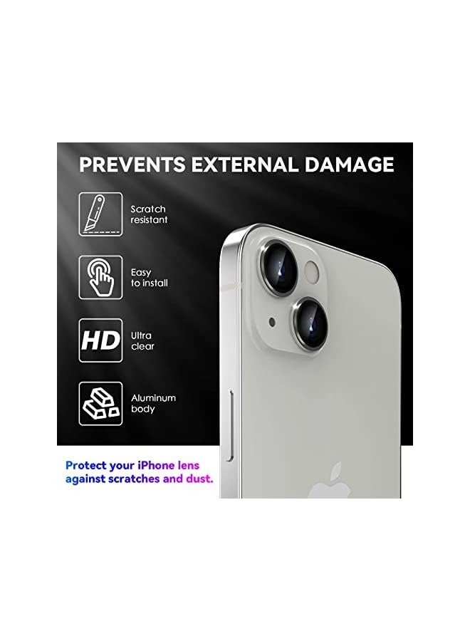 بروماس واقي عدسة الكاميرا iPhone 13 6.1 بوصة /13 Mini 5.4 بوصة، حلقة واقية من سبائك الألومنيوم لعدسة الهاتف الأصلية، غطاء لاصق لشاشة الكاميرا الخلفية من الزجاج المقسى، (فضي) - Image 3
