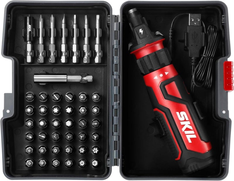 SKIL Rechargeable 4V Cordless Screwdriver with Circuit Sensor Technology Includes 45pcs Bit Set, USB Charging Cable, Carrying Case - SD561204 - Image 1