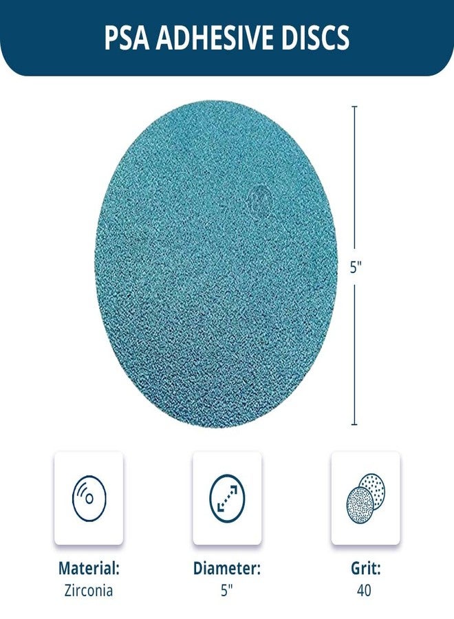 كاشطة القياس أقراص صنفرة عشوائية مدارية لاصقة ذاتية اللصق من Benchmark Abrasives مقاس 5 بوصات مصنوعة من الزركونيا الممتازة بدون ثقوب، مناسبة لصنفرة وتلميع المعادن والخشب والألياف الزجاجية (عبوة من 10 قطع) - حبيبات 40 - Image 5