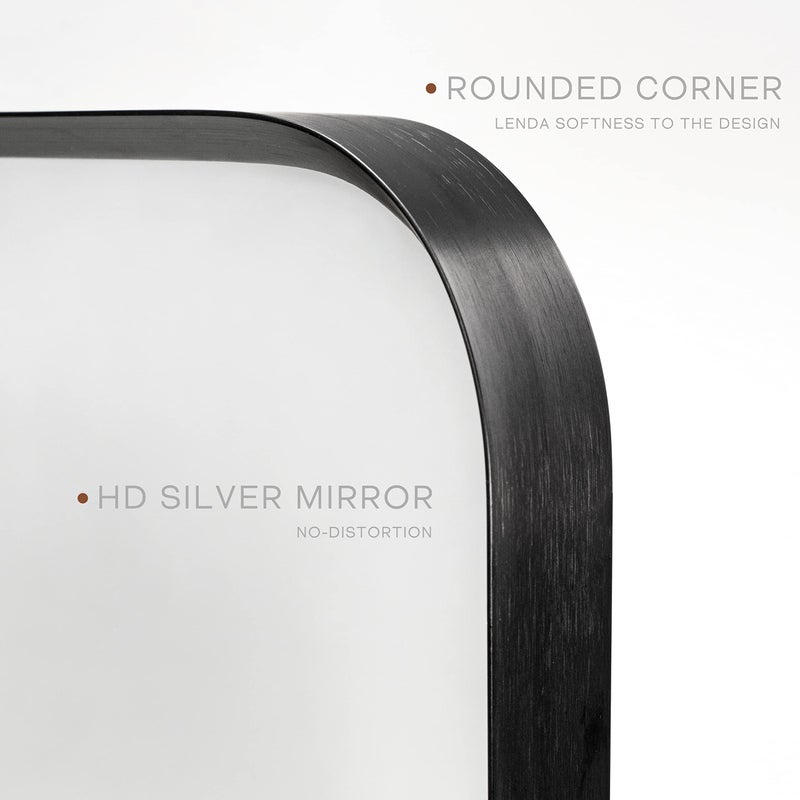 Minuover Wall Mount Mirror for Bathroom, Brush Black Metal Framed Rounded Corner Rectangular Vanity Mirror (20" x 30", Black) - Image 3