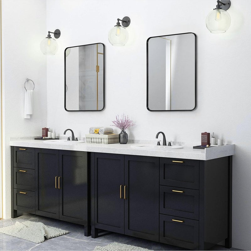 Minuover Wall Mount Mirror for Bathroom, Brush Black Metal Framed Rounded Corner Rectangular Vanity Mirror (20" x 30", Black) - Image 4