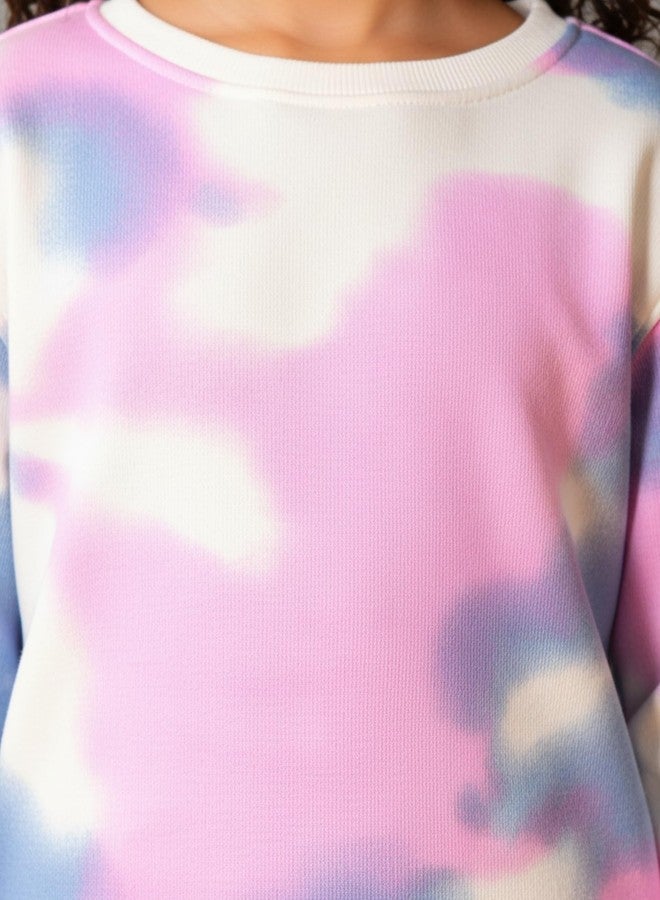 ANTHRILO Blue Pink TIE DYE Girls Fleece Sweatshirt Jogger Set - White | 9-10 Years - Image 5