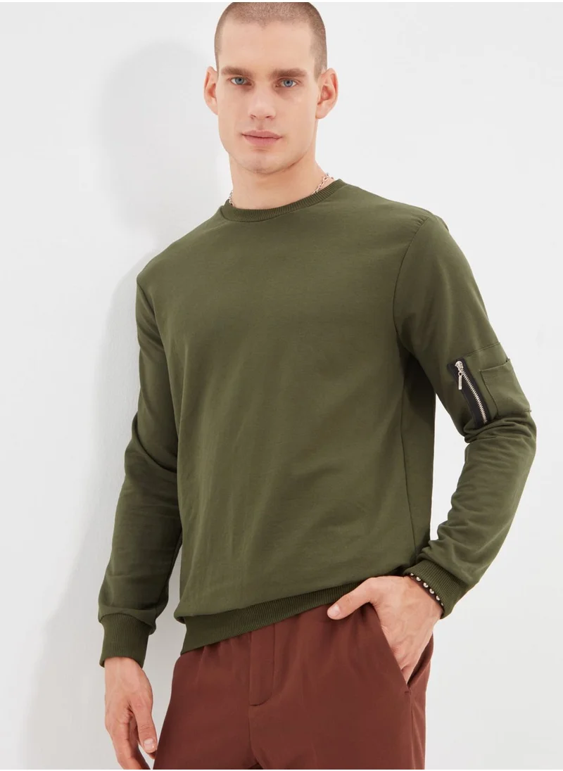 trendyol Textured Sleeve Pocket Sweatshirt