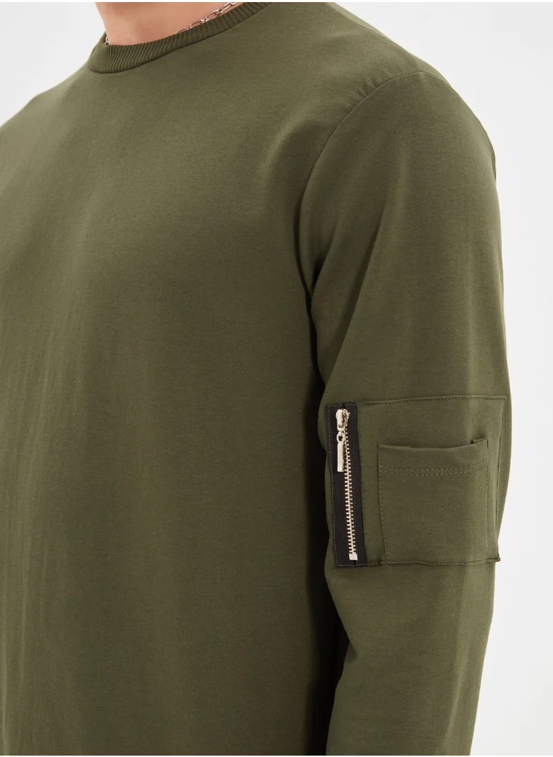 trendyol Textured Sleeve Pocket Sweatshirt