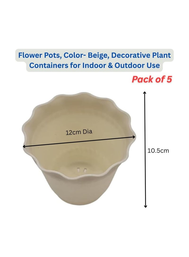 Generic FG ZAIN Flower Pots – Pack of 5, Color- Beige, Decorative Plant Containers for Indoor & Outdoor Use, Stylish Planters for Flowers, Herbs, Succulents  - Image 2