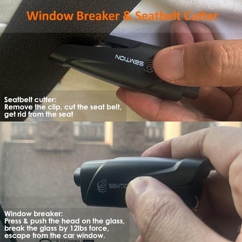 SEMTION Window Breaker Seatbelt Cutter with Keychain Car Emergency Escape Tool for Land and Underwater, Pack of 2 (Black-Black) - Image 1
