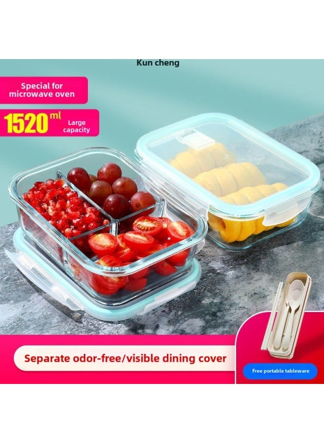 Glass Lunch Box With Lid Office Woven Heating Special Bowl Insulation Lunch Box Large Capacity Lunch Box Fresh-keeping Box-Specifications:Kun Cheng ∈ ☆ Visual Cover  520ml-Color:Kun Chengˇ ]