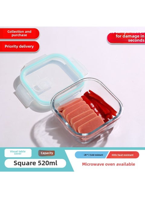 Glass Lunch Box With Lid Office Woven Heating Special Bowl Insulation Lunch Box Large Capacity Lunch Box Fresh-keeping Box-Specifications:Kun Cheng ∈ ☆ Visual Cover  520ml-Color:Kun Chengˇ ]