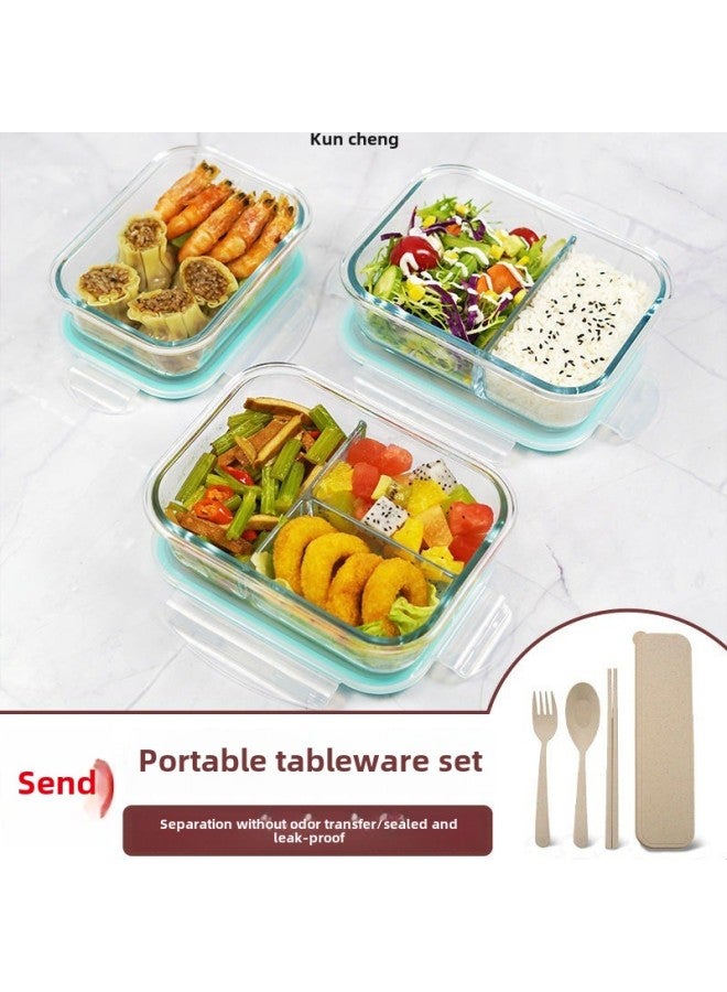 Glass Lunch Box With Lid Office Woven Heating Special Bowl Insulation Lunch Box Large Capacity Lunch Box Fresh-keeping Box-Specifications:Kun Cheng ∈ ☆ Visual Cover  520ml-Color:Kun Chengˇ ]
