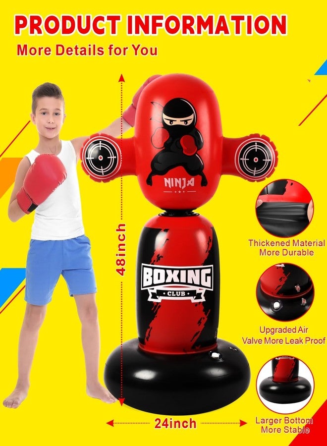 VCOLAN Punching Bag for Kids, 48" Kids Boxing Bag, New Upgraded 360 Rotating Inflatable Bag for Boys, Age 3-6 - Image 4
