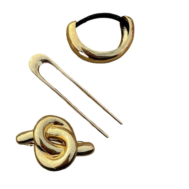 Glossy Knot Barrette - 18K Gold Color Stainless Steel Pony Cuff Hair Accessory(Color1) - Image 1