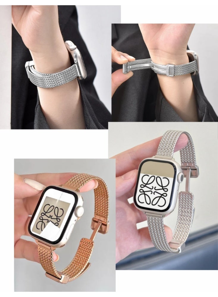 BESTPEAK For Apple Watch Adjustable Magnetic Metal Strap, (Strap Only, Watch Not Included),2-pack - one silver strap + one gold strap，Apple Watch Band，Adjustable watch strap， Men's and Women's  Thin Watch Strap iWatch Series10 9 8 7 6 5 4 3 2 1Compatible with 42mm 44mm 45mm 49mm/s10/S11【46mm】Apple Watch Band - Image 2