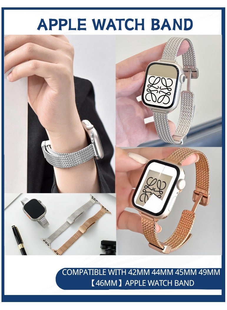 BESTPEAK For Apple Watch Adjustable Magnetic Metal Strap, (Strap Only, Watch Not Included),2-pack - one silver strap + one gold strap，Apple Watch Band，Adjustable watch strap， Men's and Women's  Thin Watch Strap iWatch Series10 9 8 7 6 5 4 3 2 1Compatible with 42mm 44mm 45mm 49mm/s10/S11【46mm】Apple Watch Band - Image 1