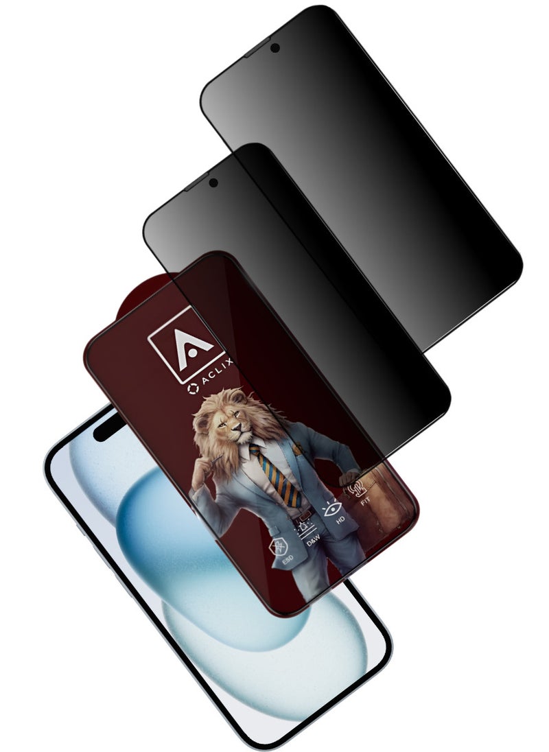 ACLIX 2 Pieces Antistatic ESD Dustof Premium Quality High Definition Anti-Spy Privacy Tempered Glass Screen tector Designed For  iPhone 15 - Image 1