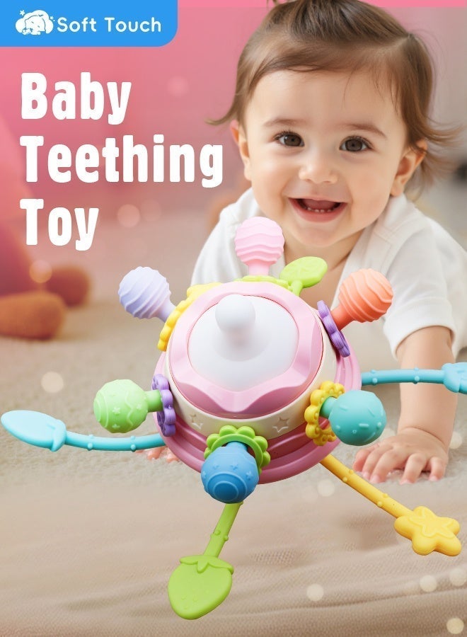 سوفت تاتش قطعتان من ألعاب التسنين للأطفال بمقبض، لعبة مونتيسوري الحسية، لعبة تعليمية تعليمية للأطفال الصغار، لعبة خيط سحب من السيليكون للأطفال، لعبة مضغ للأطفال، لعبة خشخيشة للأطفال للأولاد والبنات كهدية - Image 3