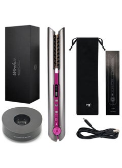 2 in 1 Cordless Hair Straightener and Curler, USB Rechargeable Travel Hair Straightener, Portable Wireless Ceramic Hair Styler with Holder Fast Heat Up 3 Levels Adjustable Temps, 4800mA Battery