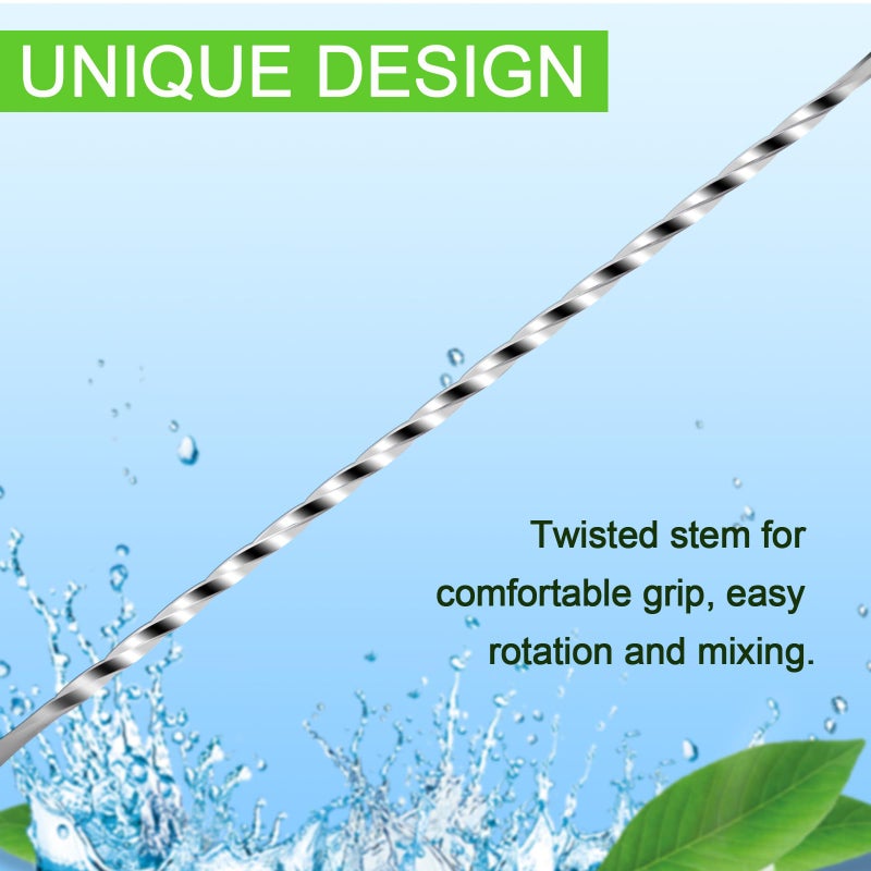 BRIOUT 2 Pcs Bar Spoon, 12 Inches Long Handle Drink Stirrer, Stainless Steel Bar Cocktail Mixing Spoons with Double Ended Design for Stirring, Silver - Image 4