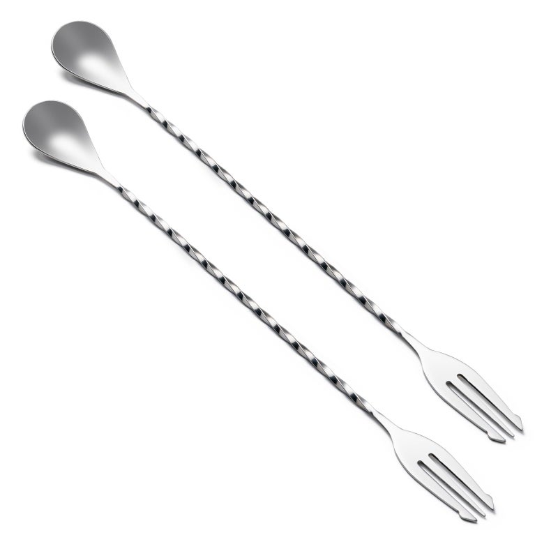 BRIOUT 2 Pcs Bar Spoon, 12 Inches Long Handle Drink Stirrer, Stainless Steel Bar Cocktail Mixing Spoons with Double Ended Design for Stirring, Silver - Image 1