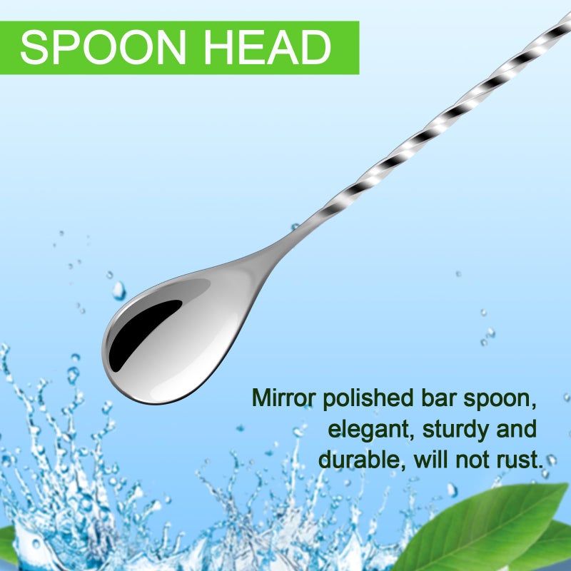 BRIOUT 2 Pcs Bar Spoon, 12 Inches Long Handle Drink Stirrer, Stainless Steel Bar Cocktail Mixing Spoons with Double Ended Design for Stirring, Silver - Image 3