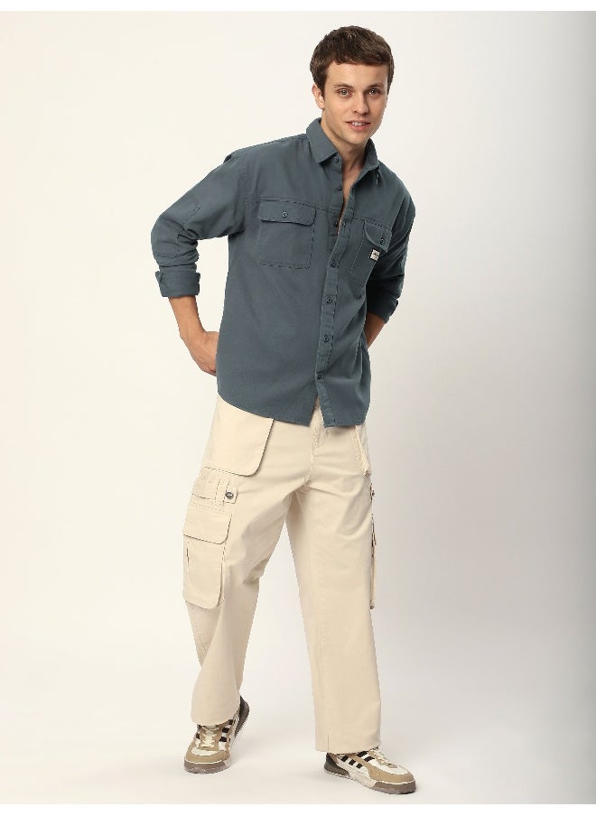 Beyoung Bluish Grey Double Yoke Overshirt  - Image 1
