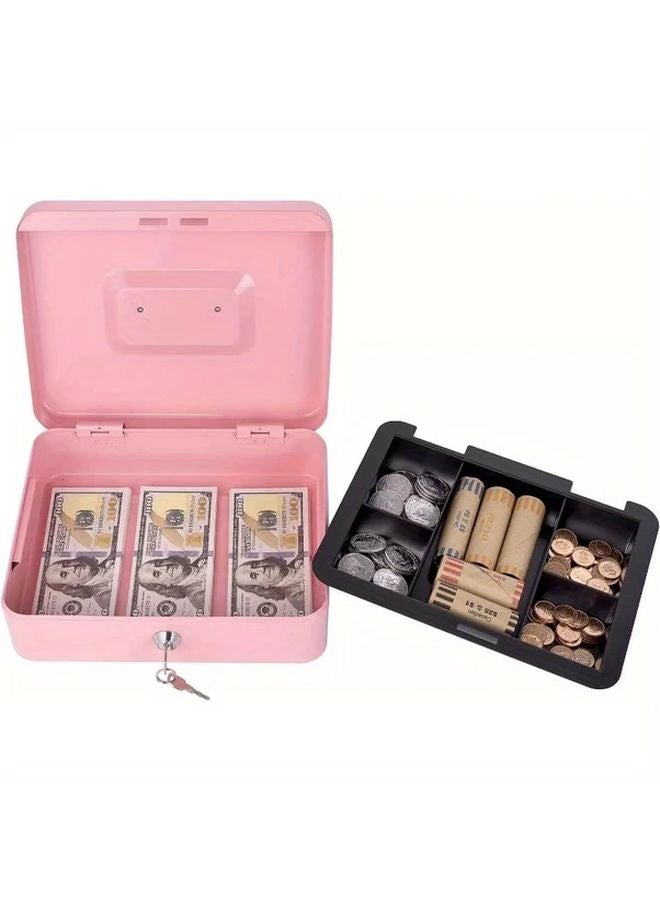 Lockable Black Cash Box With Tray And Key Protected Safe Anti Theft For Home Office - Image 4