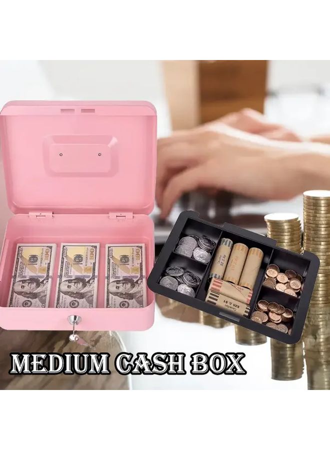 Lockable Black Cash Box With Tray And Key Protected Safe Anti Theft For Home Office - Image 2